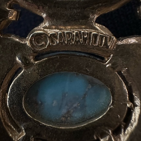 Vintage Sarah Coventry brooch pendant art glass simulated turquoise blue large - Picture 3 of 4